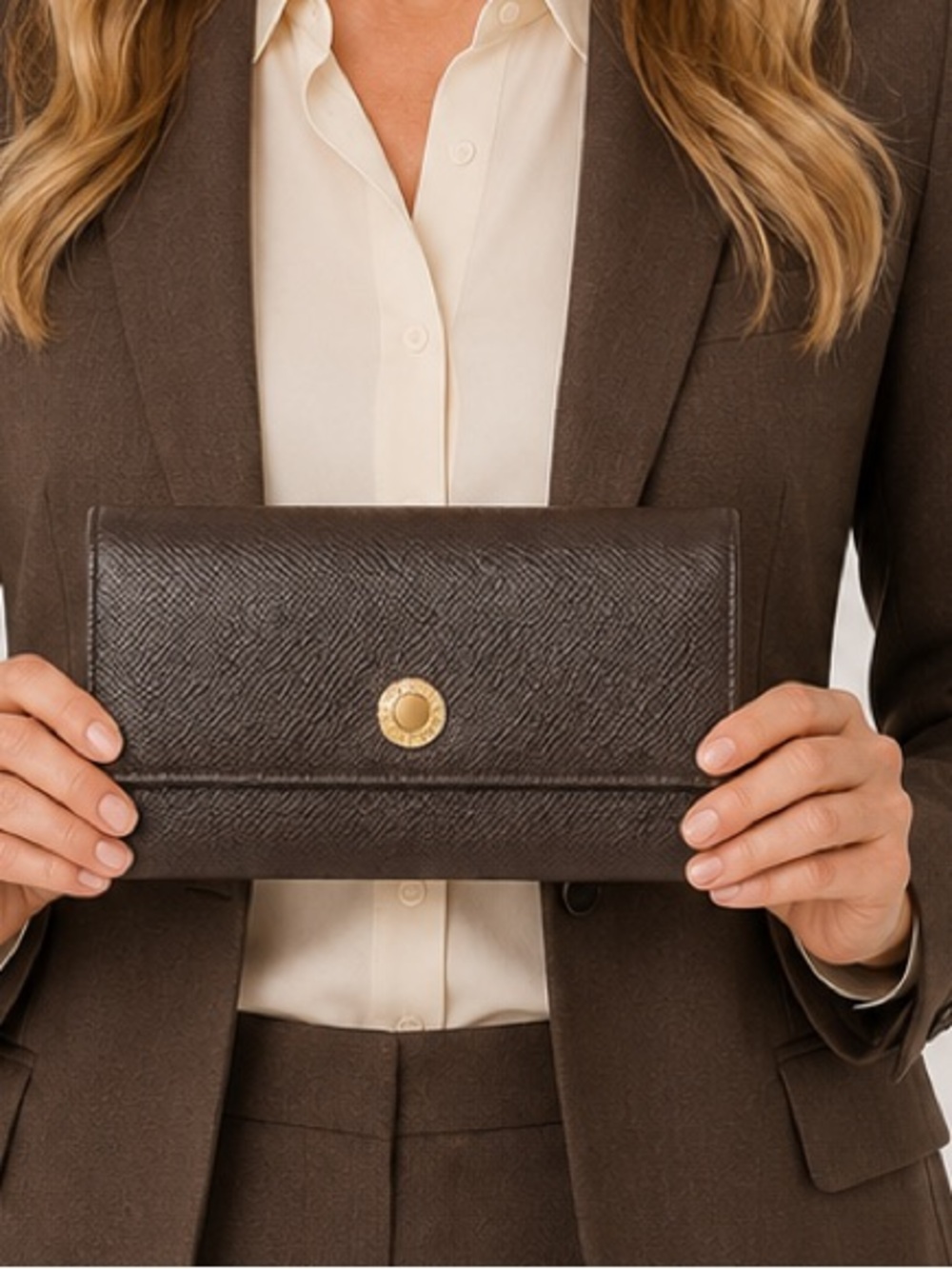 Bulgari Brown Wallet with Gold Accent